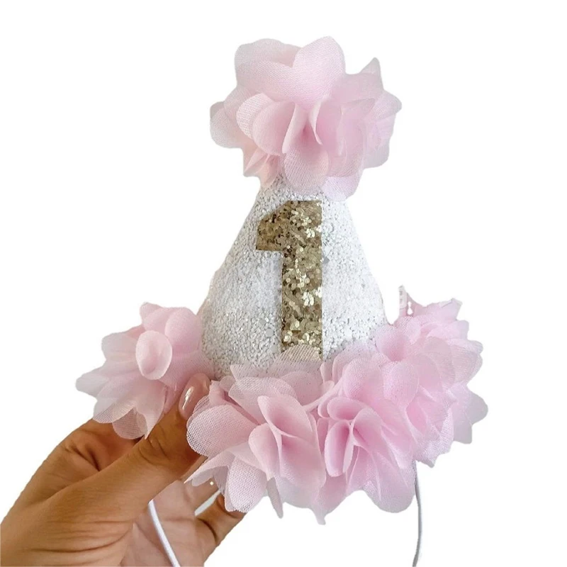 1 2 3 Jahre alt Geburtstag Hut rosa Blume Prinzessin Hüte Baby Mädchen Mini Stirnband Baby Dusche alles Gute zum Geburtstag Party Dekoration Kappe – Detail 5