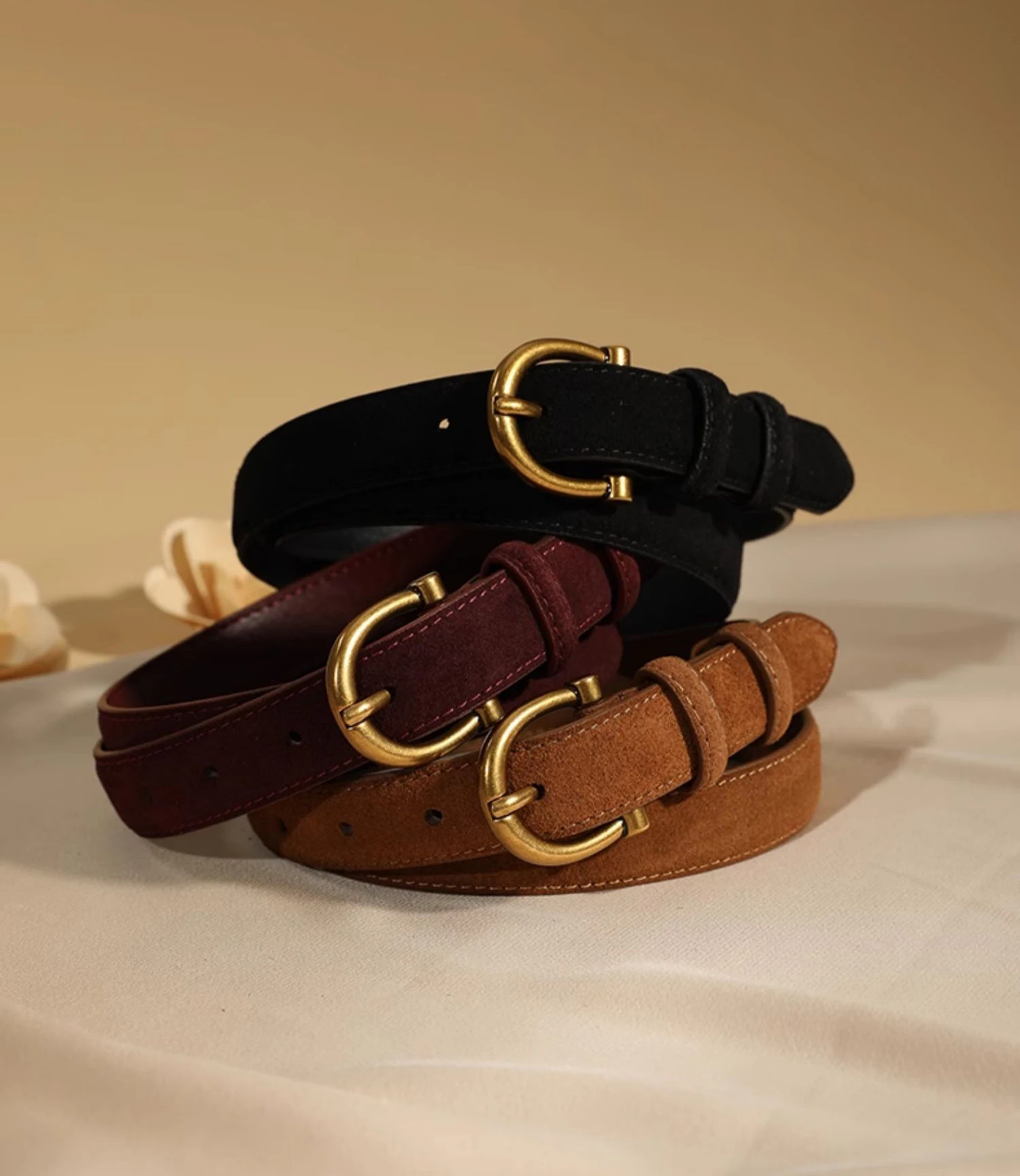 Genuine Suede Women\'s Belt with Gold Buckle - Casual Dress Belt Women main image 3
