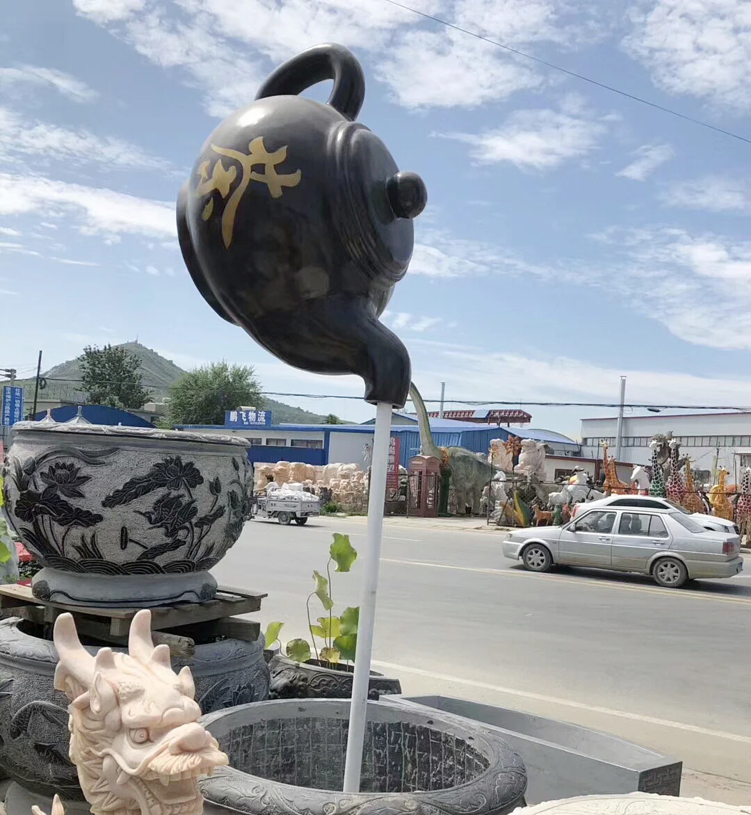 カスタム手作りステンレス鋼噴水彫刻屋外ガーデンパーク大型ティーポットティーカップモデル装飾小道具