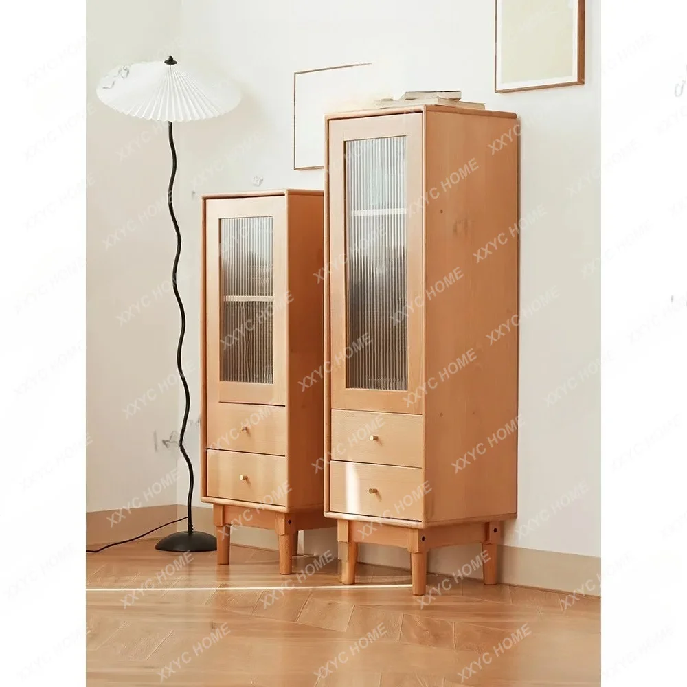 Beech solid wood high and low side cabinet storage locker corner cabinet with wooden guide rail drawer