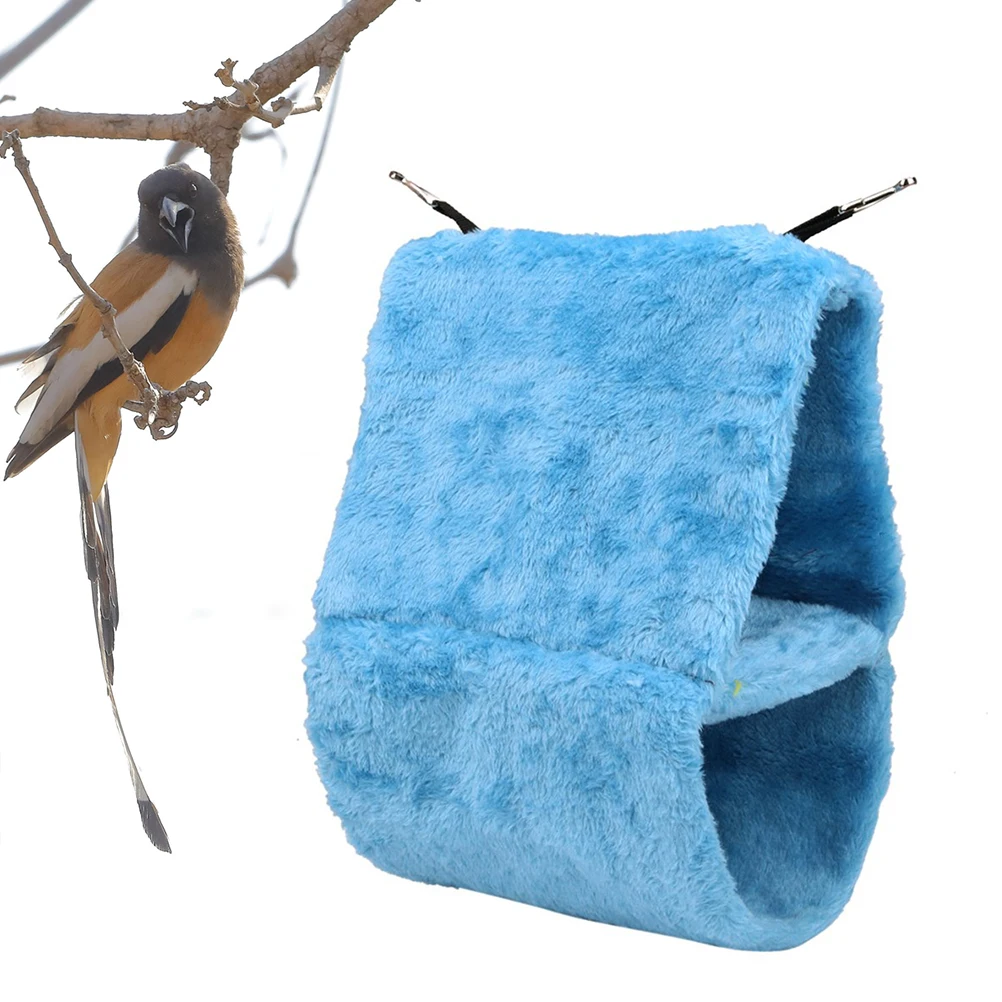 

Double-Deck Corduroy Hanging Birdhouse Nest Handwoven Artificial Hanging Bird Nest for Parakeets Budgerigar and Small Pet (Blue,