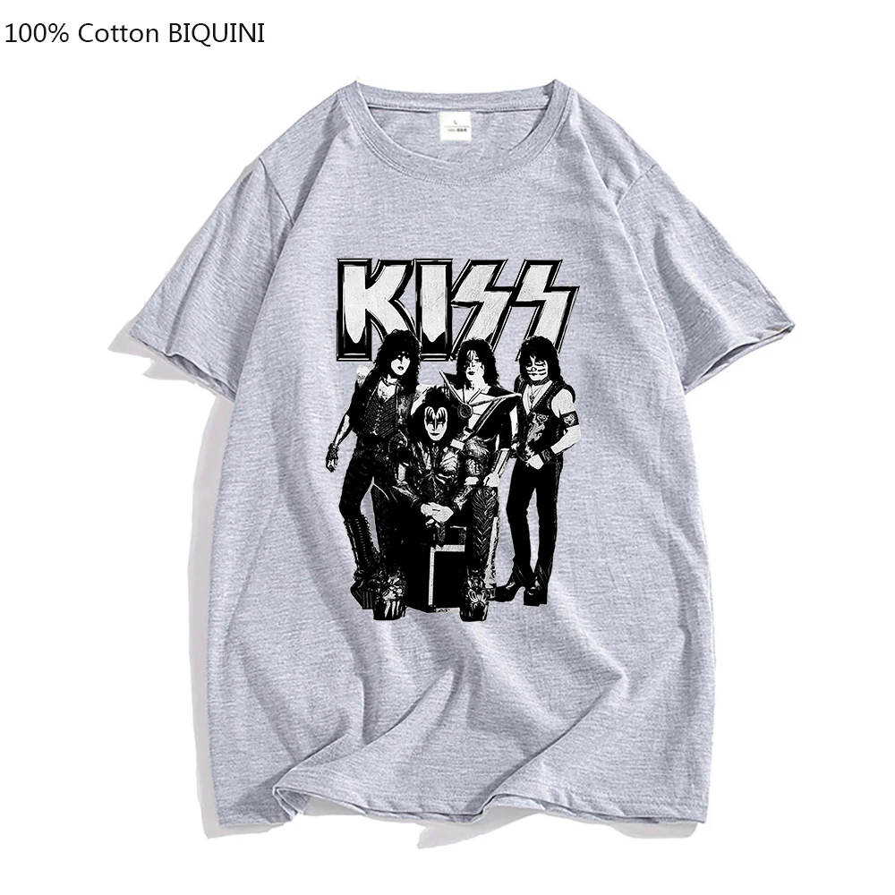 100% Cotton T Shirt Kiss T-shirt Men/Women Fashion Oversized Tshirt Tops Tees Summer Unisex Camiseta Heavy Metal Music Band Tees