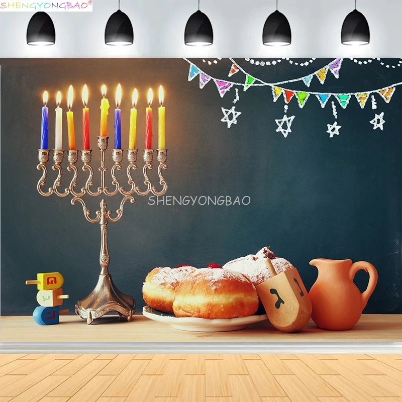 Judaism Happy Hanukkah Background Jewish Jesus Passover Candlestick Party Candles Kwanzaa Bread Photography Backdrop IS-08