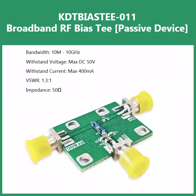 10M-10G RF Isolator SMA Interface DC Feed BiasTee Coaxial Bias 400mA Passive KDTBIASTEE-011