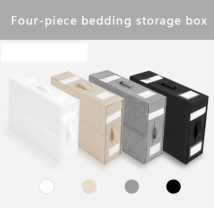 

Bed Sheet Set Storage Box Fabric Visual Window Zipper Foldable Drawer Divider Blanket Sorting Box Wardrobe Bedding Storage