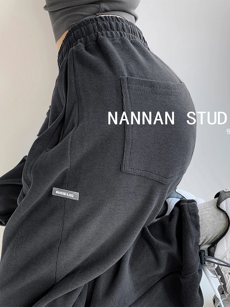 

Women Autumn Winter Solid Color Jogging Sweatpants Lady Baggy Sports Jogger Pants High Waist Wide Leg Casual Female Trousers