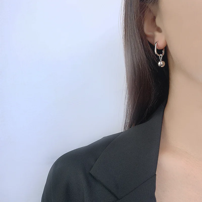 Original 925 Sterling Silver Large Beads Ball Hoop Earrings For Women Korean Wedding Party Jewelry Gift Female Pendientes Aretes