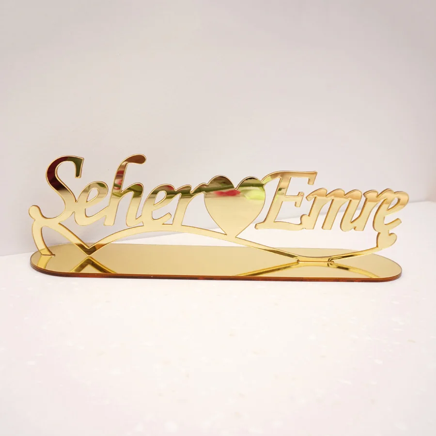 Personalized Name Mirror TableShow With Stand Plate Custom Acrylic Wedding Table Decor Love Heart Party Favors Bride Gifts Wave