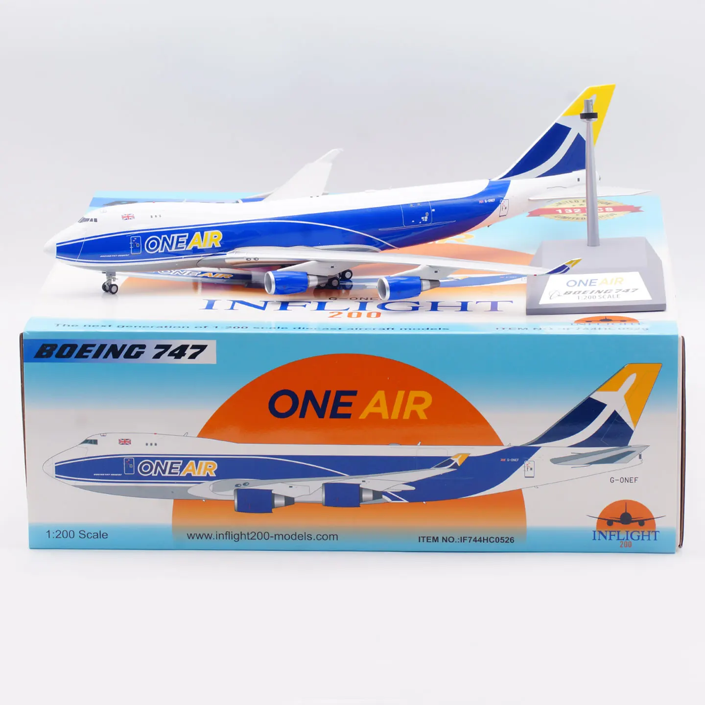 IF744HC0526 Alloy Collectible Plane Gift INFLIGHT 1:200 One Air Boeing B747-400 Diecast Aircraft Jet Model G-ONEF With Stand