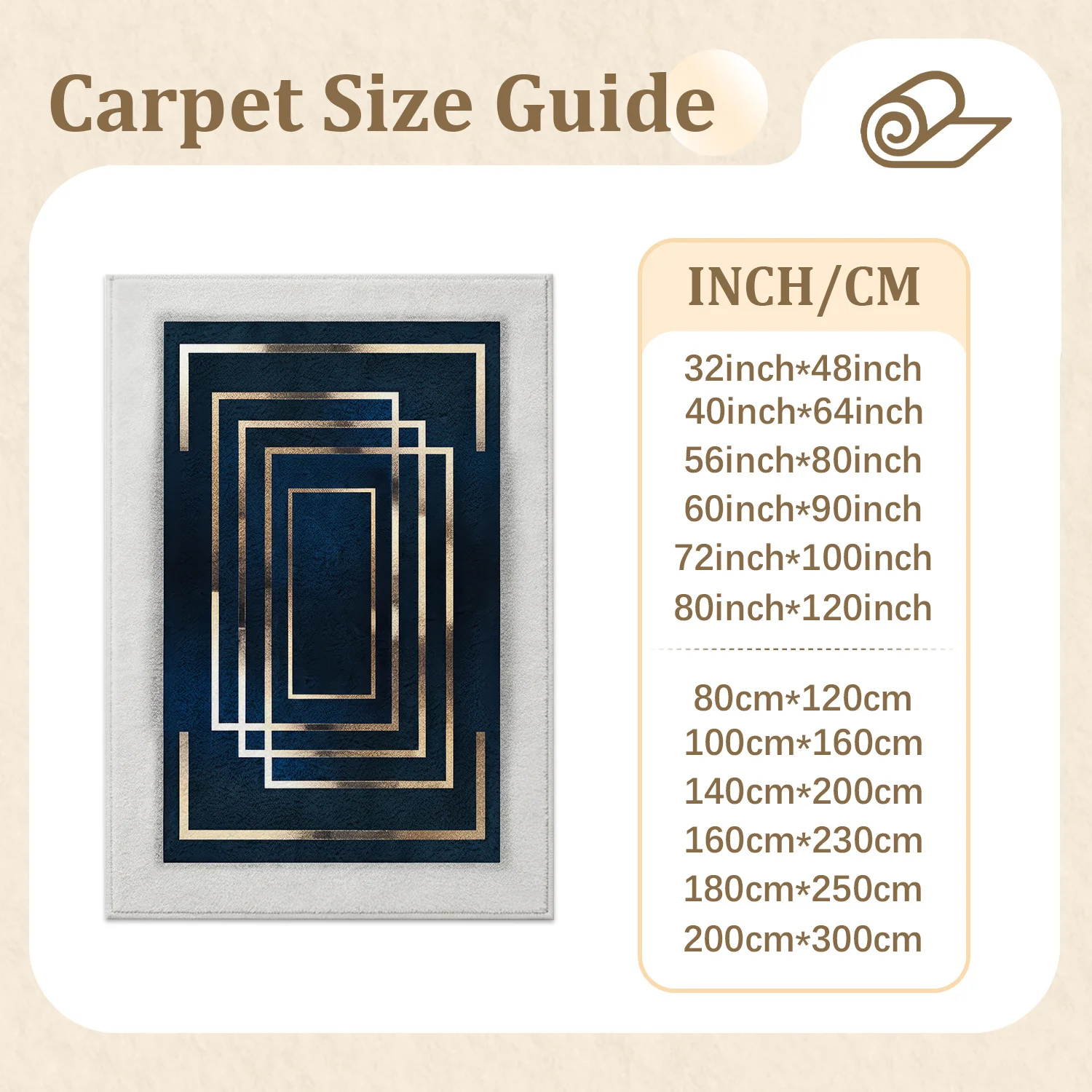 Large Indoor Area Rug, Soft Velvet Low Pile Non-Slip Dotted Backing Machine Washable, Navy Blue & Gold Geometric Rectangular Pattern, Ideal for Living Room Bedroom Entryway Home Floor Decor