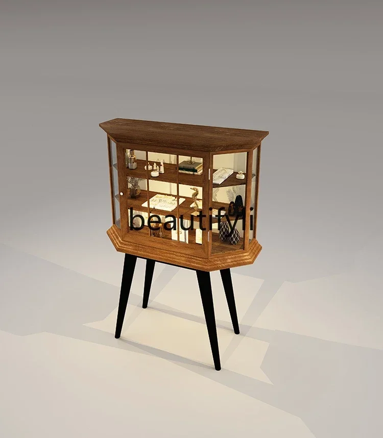 

1184 Jewelry glass Zhongdao display cabinet retro solid wood paint cabinet high-end museum display cabinet customization