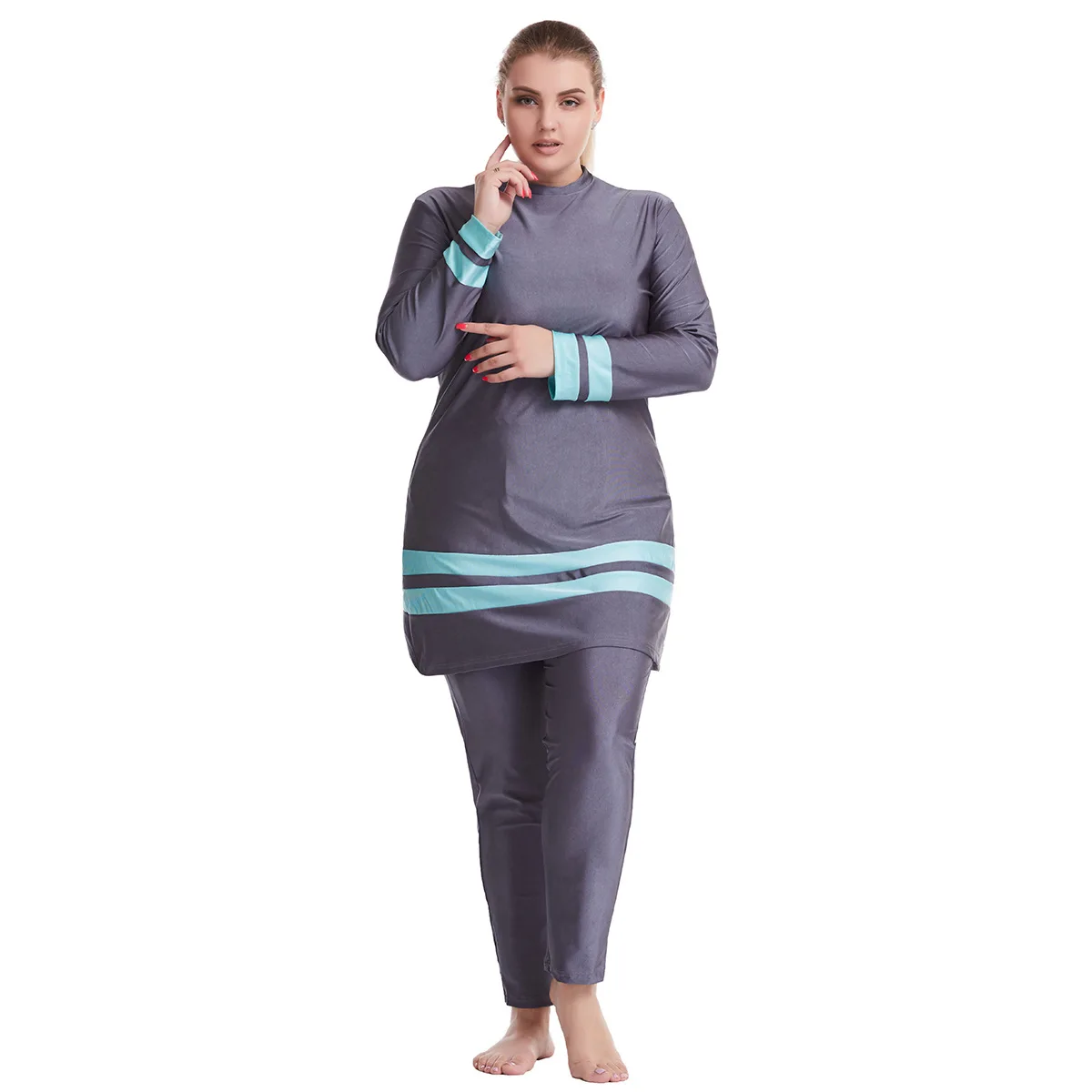 Burkini Plus Size 8XL New Arrival Muslim Swimwear Color Block Conservative Swimsuit for Women Borkini Femme Musulmane