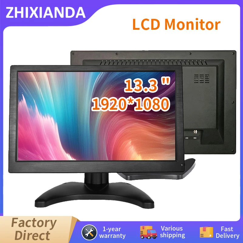 13.3 Inch HD 1920x1080 Desktop Computer No Touch Industrial Monitor LCD Security Display With HDMI VGA