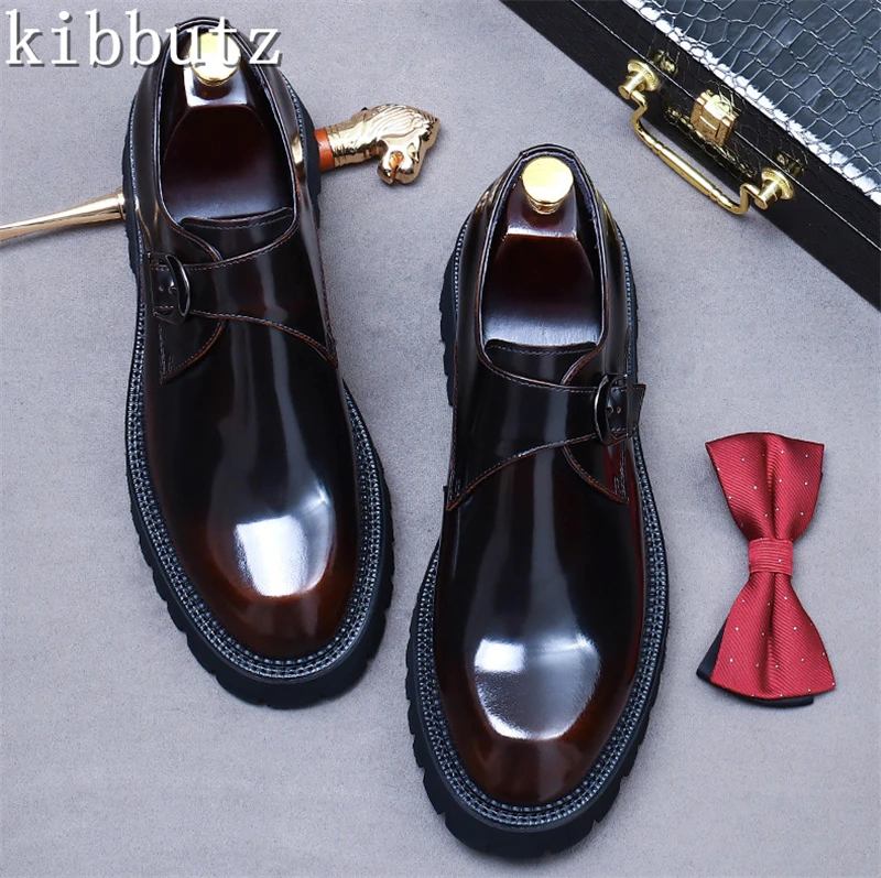 Men Genuine Leather Business Dress Shoes Luxury Cowhide Leather Buckle Derby Shoes Wedding Party Formal Oxford Shoes