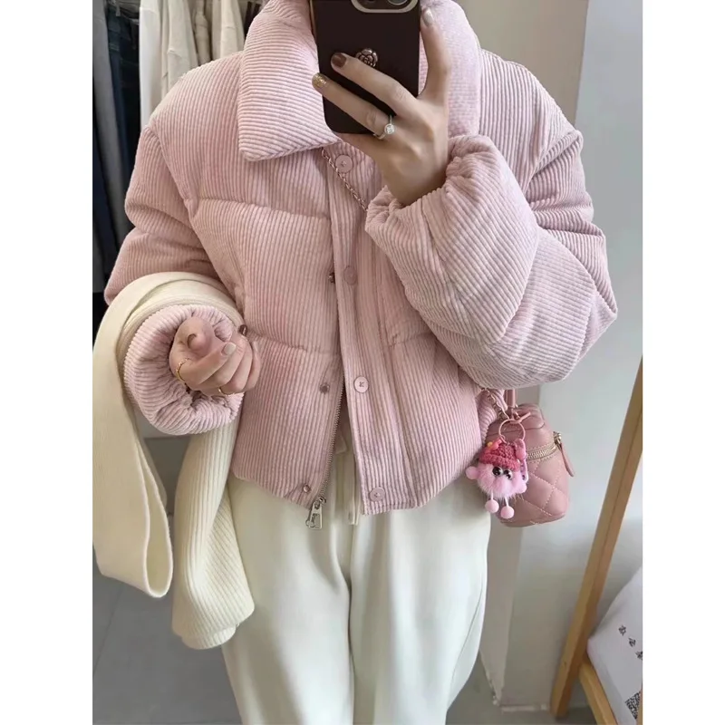 Chaqueta acolchada de algodón y pan de pana para mujer, versión coreana, abrigo de invierno para niña, chaqueta acolchada con cuello levantado para estudiante, pantalones cortos gruesos