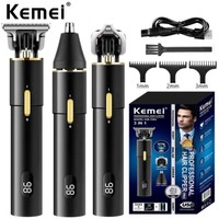 Kemei KM-1894 Cordless Professional Fade Hair Clipper 3 IN 1 Electric Trimmer Mower Hollow Blade High Capacity Li-on Battery