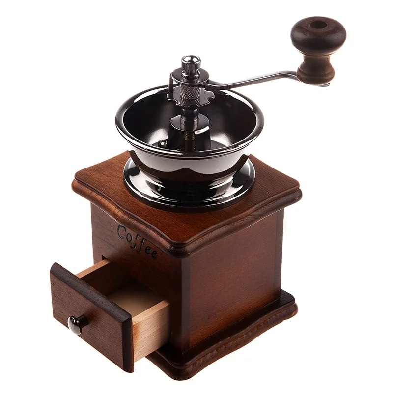 Manual coffee grinder Wood / metal hand mill Spice mill (wood color)