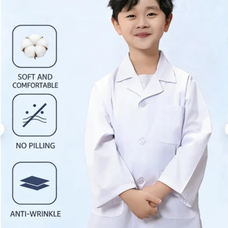 Bata de Laboratorio Blanca para Niños, Disfraz de Doctor de Polialgodón, Bata para Experimentos Científicos para Niños de Jardín de Infancia y Primaria