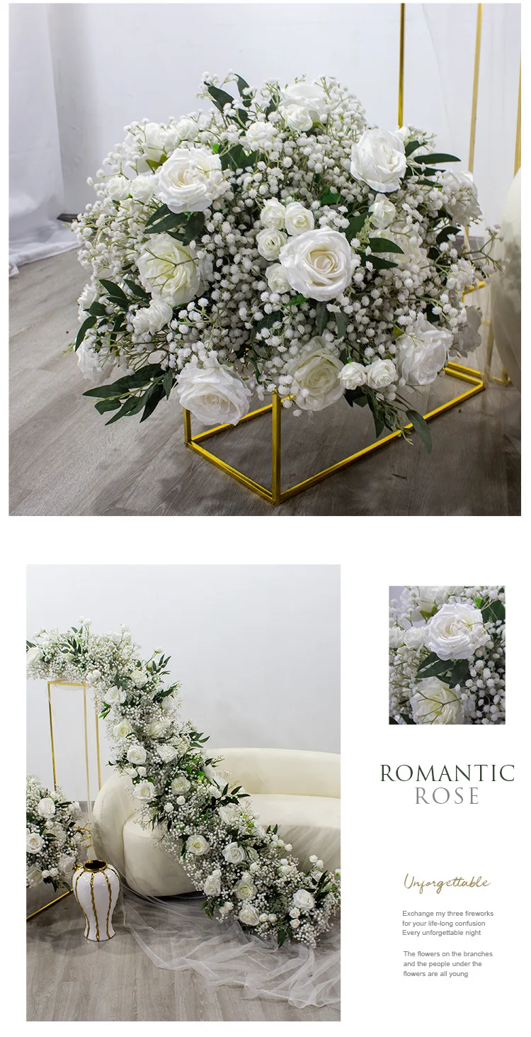 Großhandel Künstliche Blumenkugel Grüne Rosen Gypsophila Blumenreihe Hochzeitsbühnenbogen Hintergrund Seidenblumen Event-Party-Dekoration – Detail 7