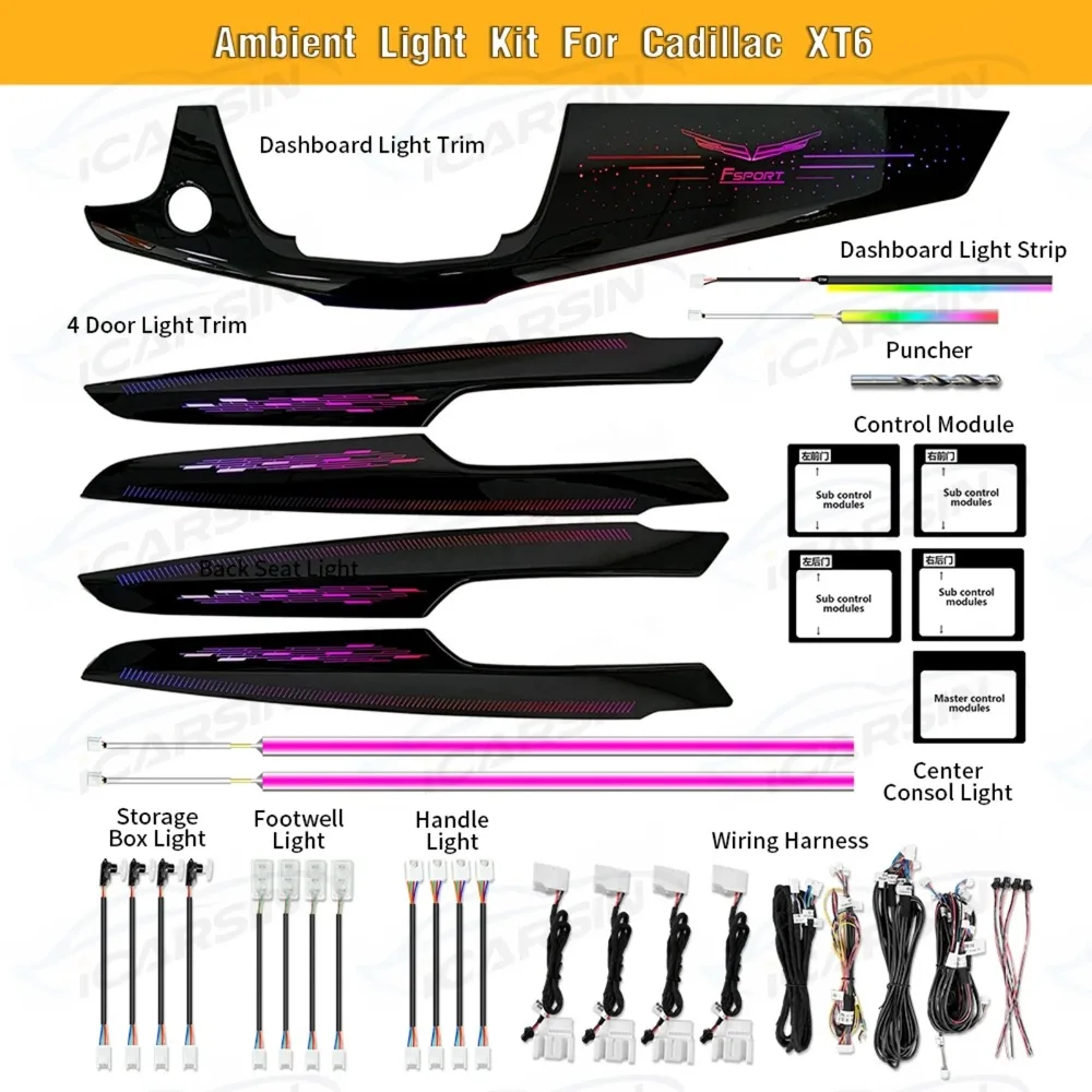 

Комплект обновления динамического красочного окружающего освещения для Cadillac XT5 XT6, аксессуары для внутреннего светодиодного освещения, декоративная панель
