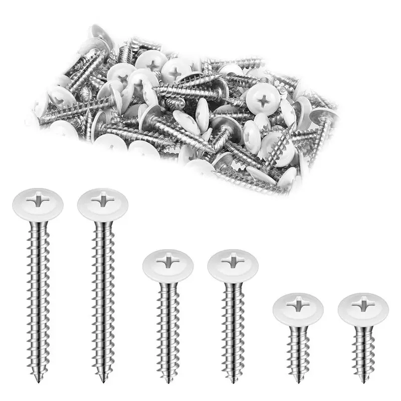 NOCM 180Piece Wood Sheet Metal Screw Thread Truss Head Fast Self Tapping White Pan Cabinet Screws Wood Work