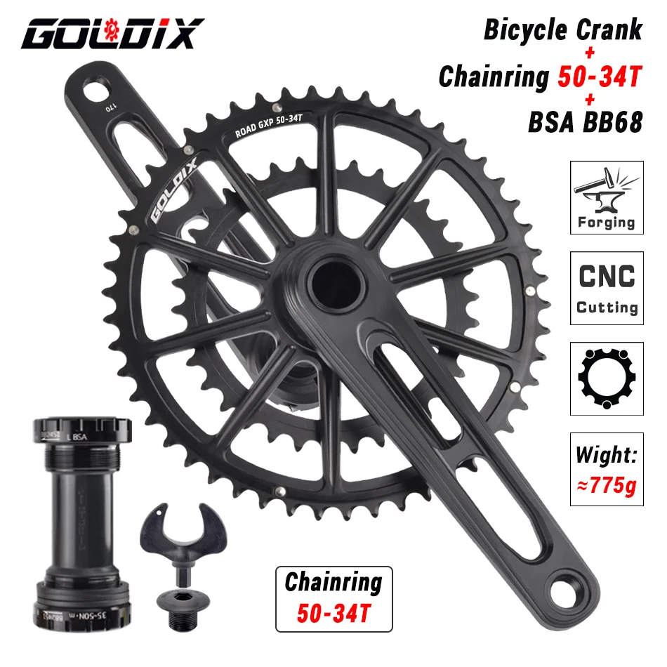 GOLDIX Ultralight Road Bike Crankset 50-34T/52-36T/53-39T Double