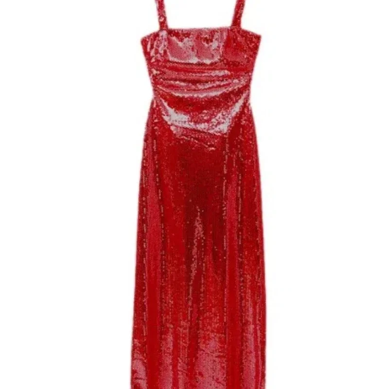 

Europe and America Hot Selling Item Camisole Sequin Slash Neck Sexy Sleeveless Sequined Slip Dress Women's Clothing Clothes