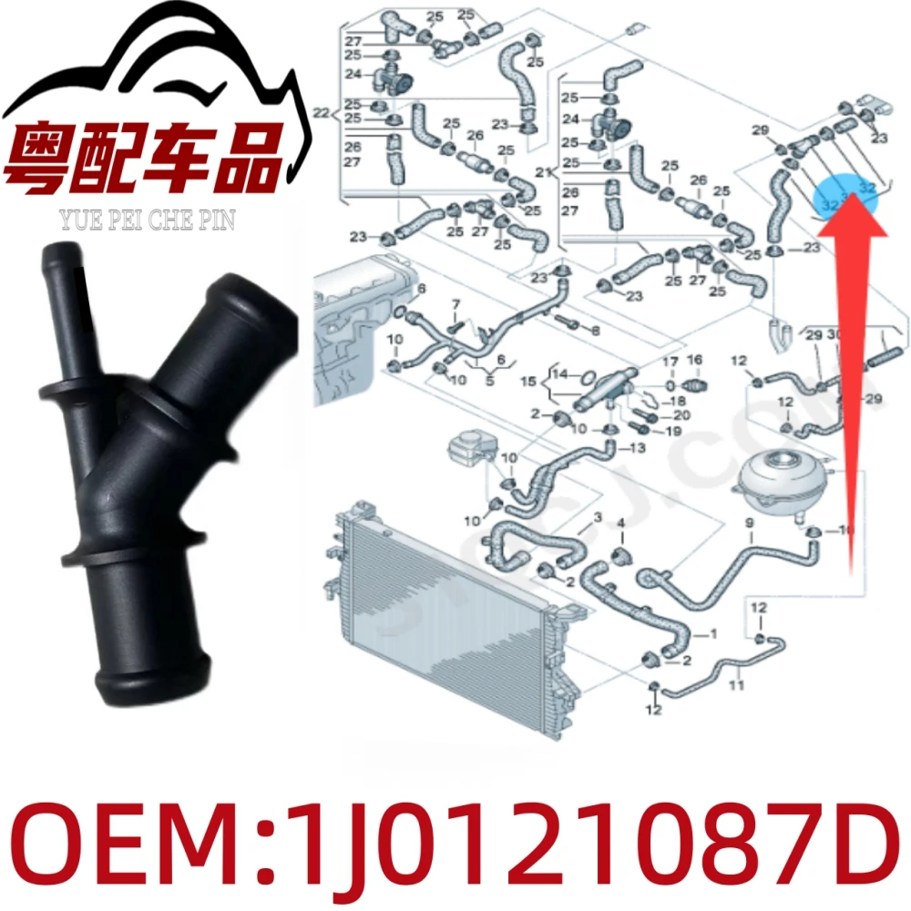 1J0121087D Is Suitable for E-Crafter, Multivan, Polo/Derby/Vento-Ind, Ibiza/St, Golf/Travel Edition, Beetle, Bora/Variant/4Motion, Audi Q7, Touareg Coolant Pipe Distributor Quick Connector