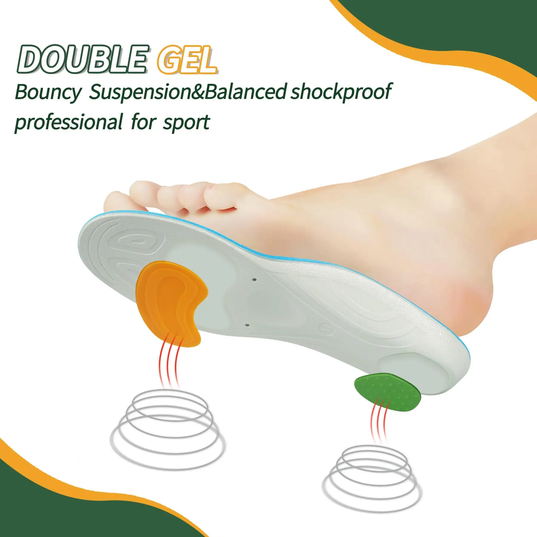 Comfort Everyday Insoles With Massaging Gel, On Feet All-day, Shock Absorbing, Arch Support,Trim Inserts to Fit Shoes