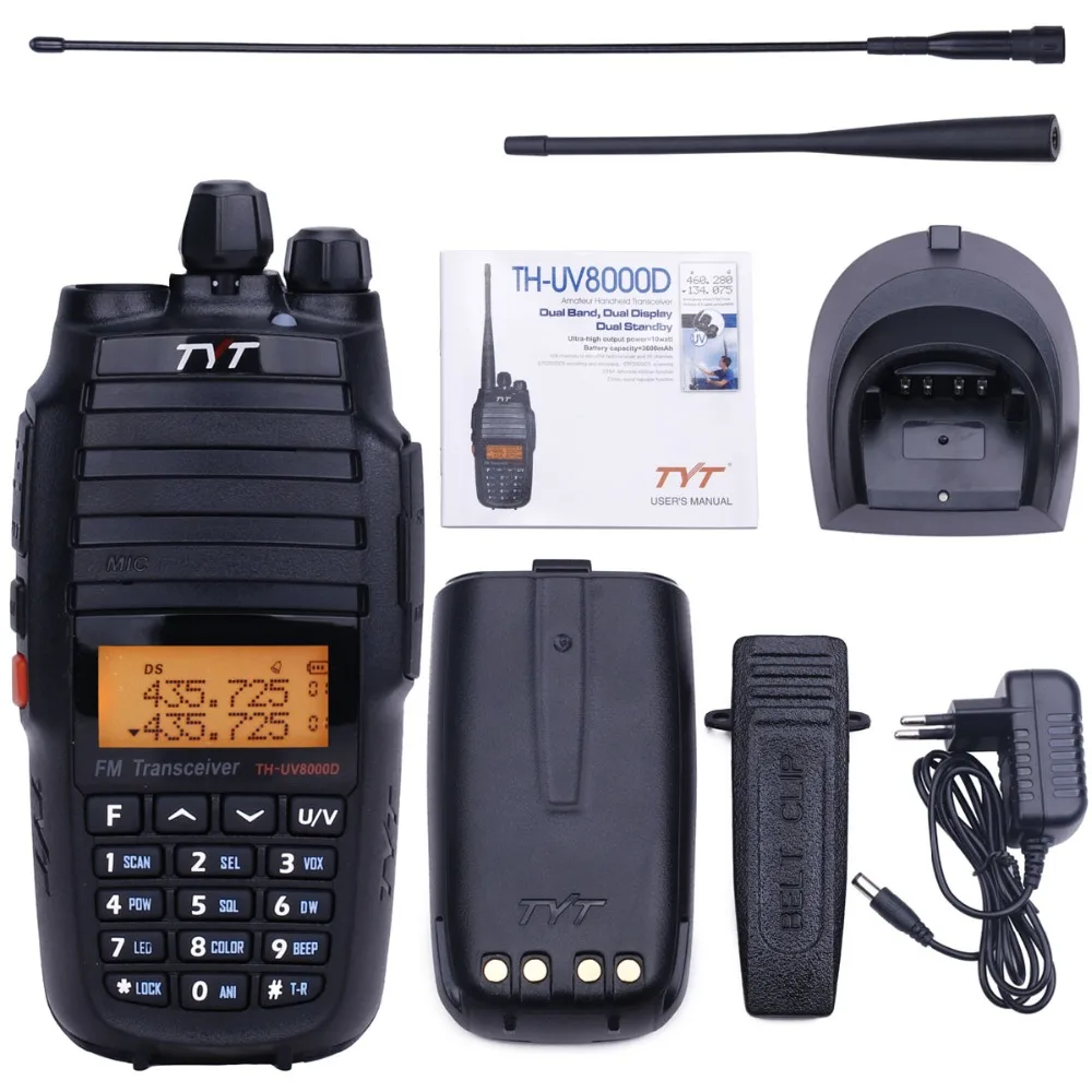 TYT-TH-UV8000D 10-Watt Walkie Talkie com Acessório, Transceptor FM, Dual Band, 136-174,400-520MHz, Ham Two Way Radio Repeater