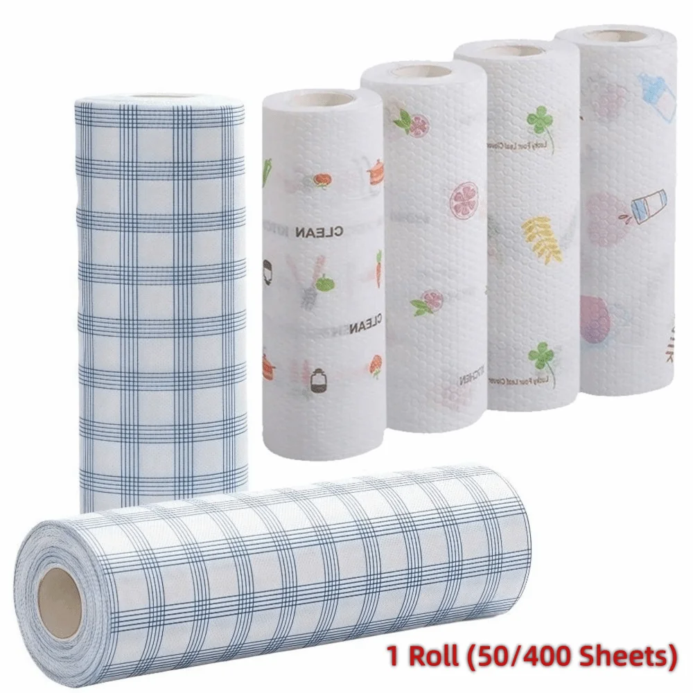 1Roll/400Sheets Non-woven Fabric One-Time Dishcloth Thickened Degreased Non-Stick Oil Cloth Reusable Kitchen Towel