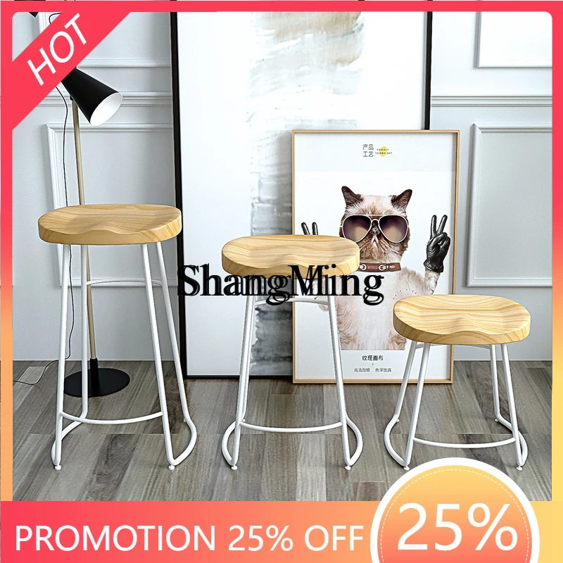 

FG modern simple bar chair solid wood wrought iron high chair home fashion dining creative cafe bar chair