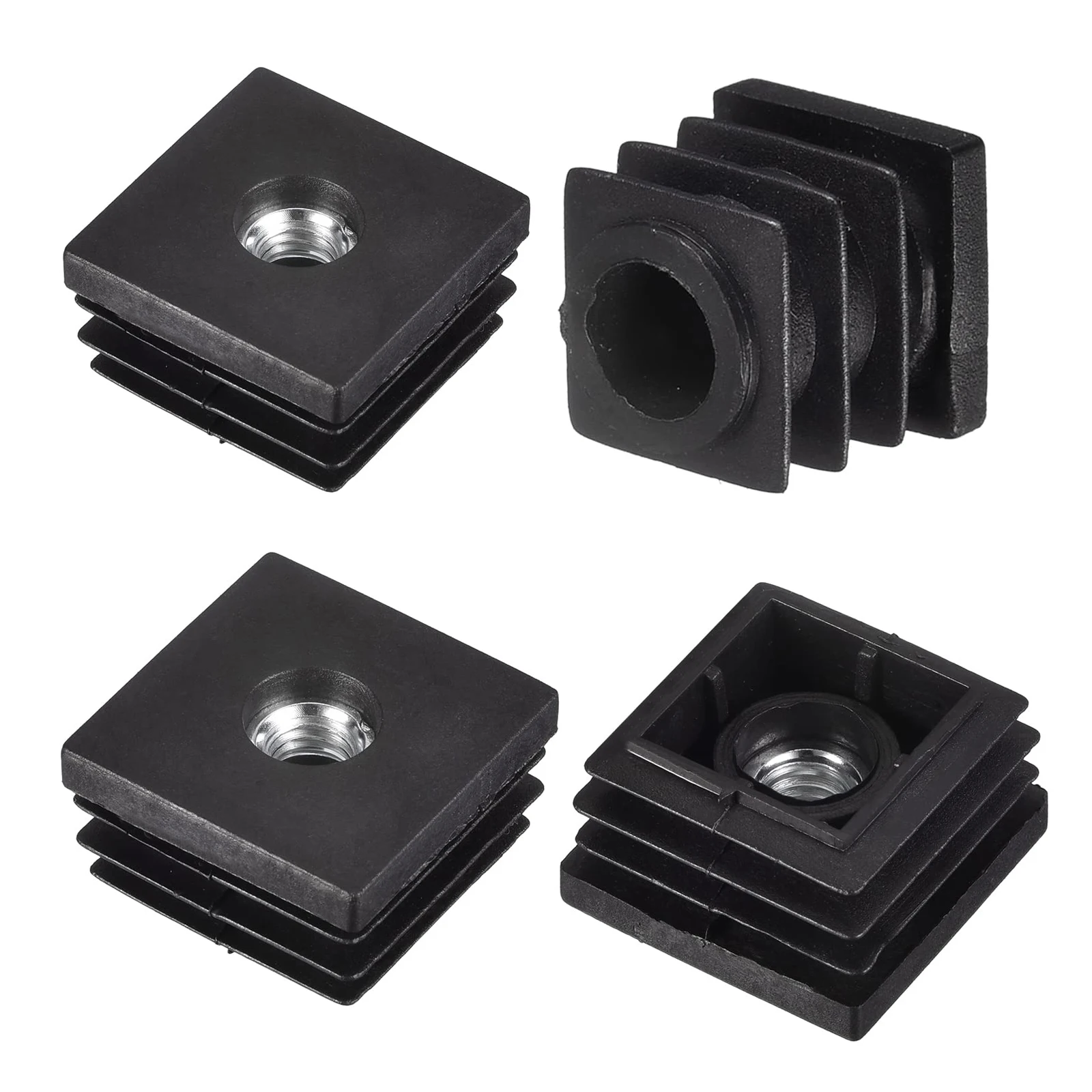 4/8/12Pcs Plastic Square Pipe Plugs with Nut M6 M8 M10 Hole Blanking End Inserts Caps Pipe Cover Furniture Leg Feet Tube Plug