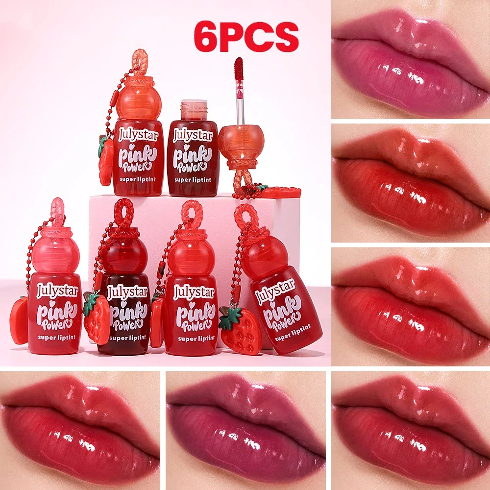 6 Pack Portable Keychain Water Lip Stain, refreshing watery texture, long-lasting color lock, repair dry chapped lips