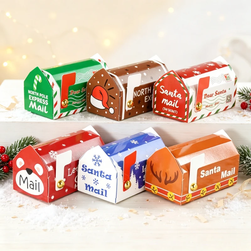 6pcs Christmas Mailbox Shape Candy Gift Box Xmas Cookie Snack Packing Box Bag Navidad Noel Christmas Home Decor New Year Gifts