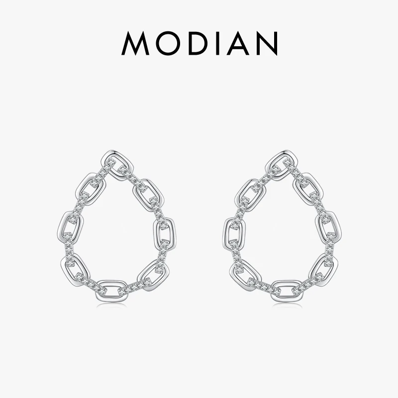 

MODIAN 925 Sterling Silver Stackble Lock Luxury Big Stud Earrings Shining CZ Ear Studs For Women Wedding Engagement Jewelry