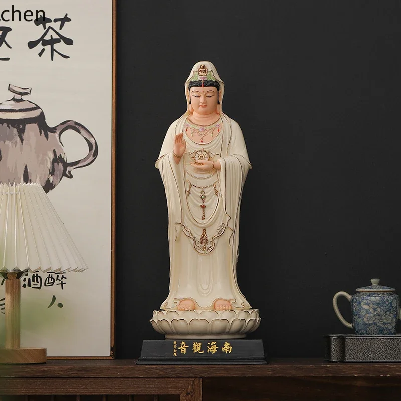 YFY  Ceramic Nanhai Guanyin Bodhisattva Statue Standing Figure Mercy Goddess White Porcelain Home
