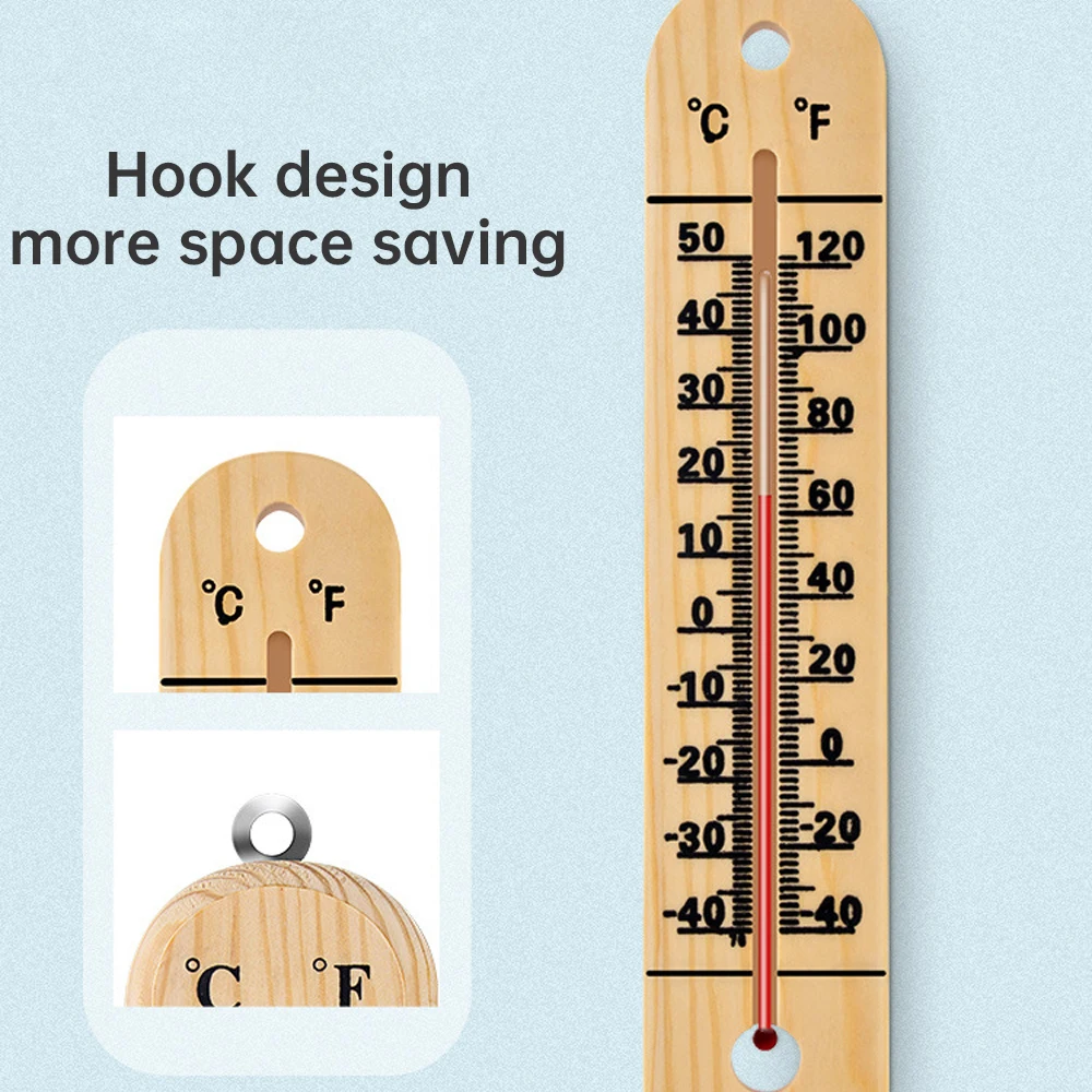 Wall Thermometer Wood Wall Hang Thermometer Indoor Outdoor Wooden Scale Thermometer Analog Room Garden Thermometer Set