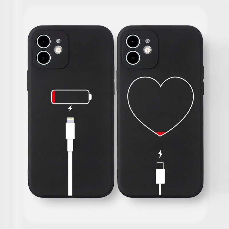 love needs charging Couple soft silicone Phone Case for iPhone 16 15 14 13 12 11 Pro Max Mini X XR XS Max 16Plus Fashion cover