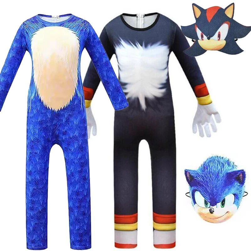 

Sonic The Hedgehog Kids Costume Spandex Jumpsuit Halloween Cosplay Costumes Funny Bodysuit Kids Head Cover Separation Party Set