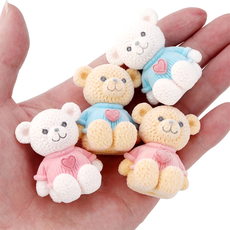 Pendentif en résine en forme de petit ours, animaux de dessin animé flocage 3D, bijoux de bricolage, boucle d'oreille, téléphone JOKeychain, accessoires de poupées, 1PC