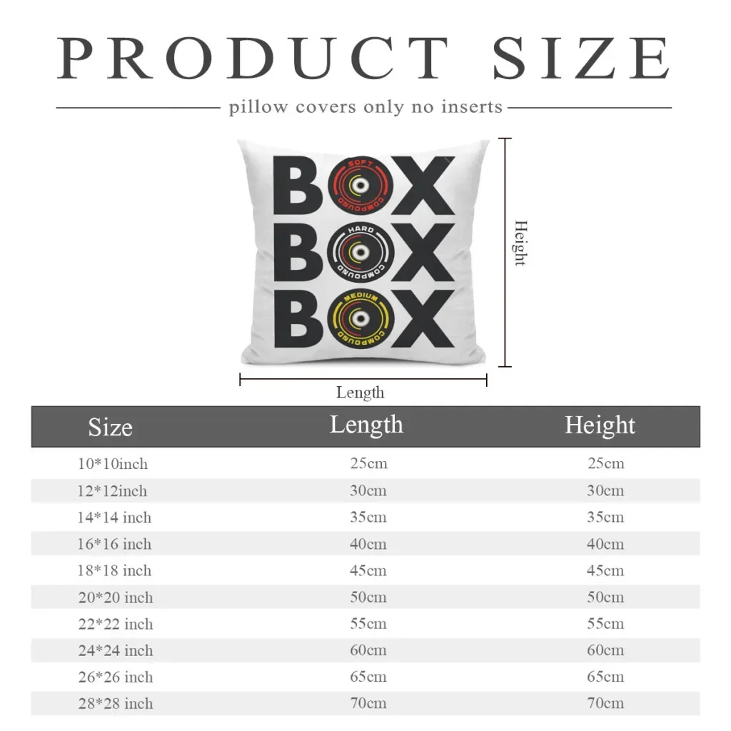 Box Box Box Infographic Tyre Compound Design Cojines Throw Pillow Case F1 Car Racing Cushion Chair Print Decorative Coussin