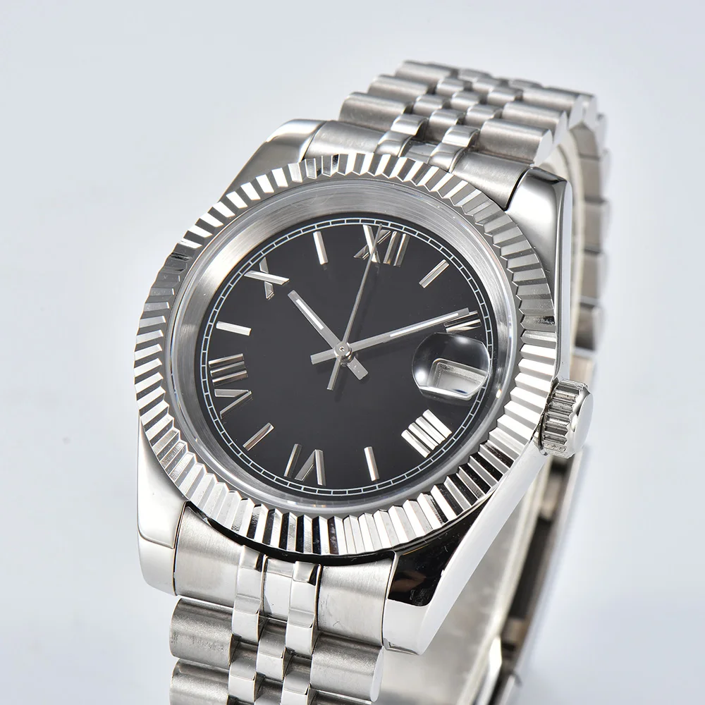 นาฬิกาสเตนเลสเคสกระจกแซฟไฟร์สเตนเลสนาฬิกากลไกอัตโนมัติมี NH35นาฬิกาข้อมือสำหรับผู้ชายขนาด41มม. นาฬิกากันน้ำปรับแต่งได้ NH35