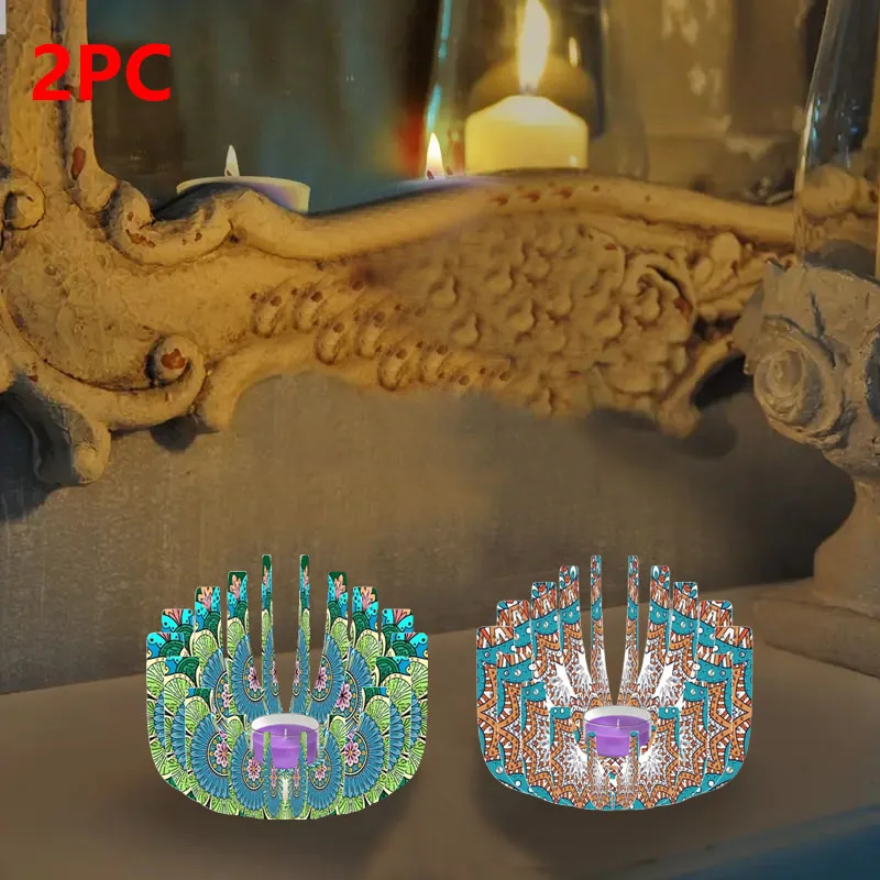 

2 набора алмазной живописи «сделай сам», алмазная живопись из ПЭТ-материала, цветочный узор мандала, подсвечники, украшения