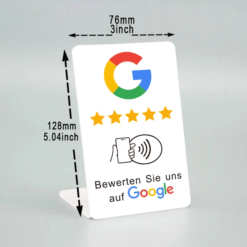Deutsches Schreiben von NFC-gedruckten Karten, Plattenaufklebern, Ständer für Google Bewertungen, Instagram, WhatsApp, Hahn NFC
