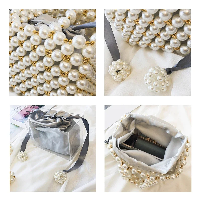 Hand Woven Pearl Handbags Women 2019 Luxury Small Beaded Flap Box Pearl Clutch Purses And Handbag Ladies Mini Cross Body Bag