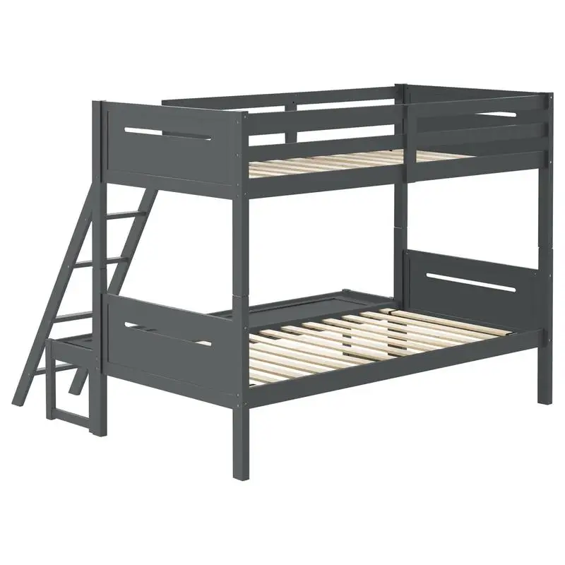 Grey Twin Full Bunk Bed with Ladder and Safety Rail for Space-Saving, Multi-Functional Design, Ideal for Kids and Guests