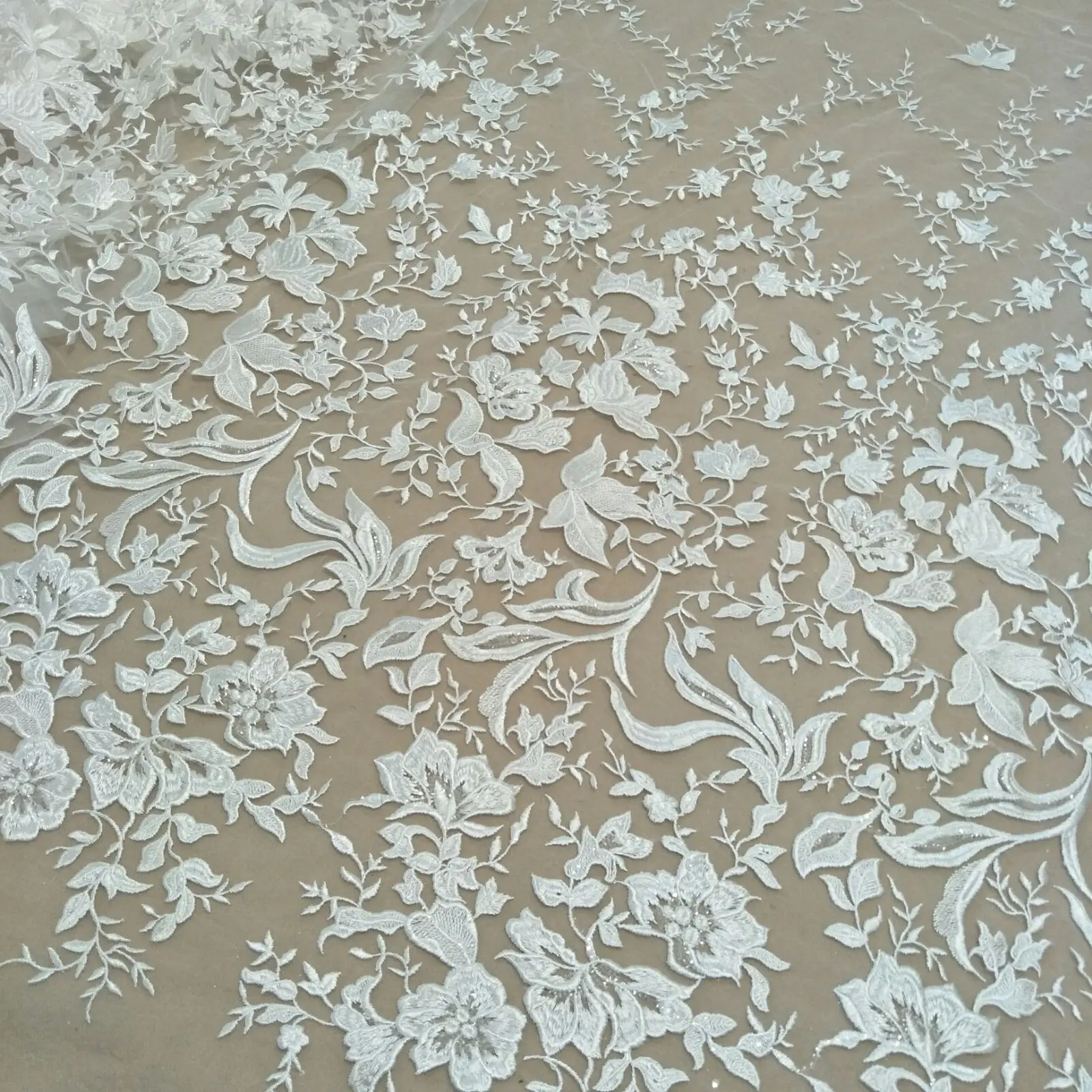 new arrival sequins dress lace fabric hot selling wedding gown lace fabric sell by yard