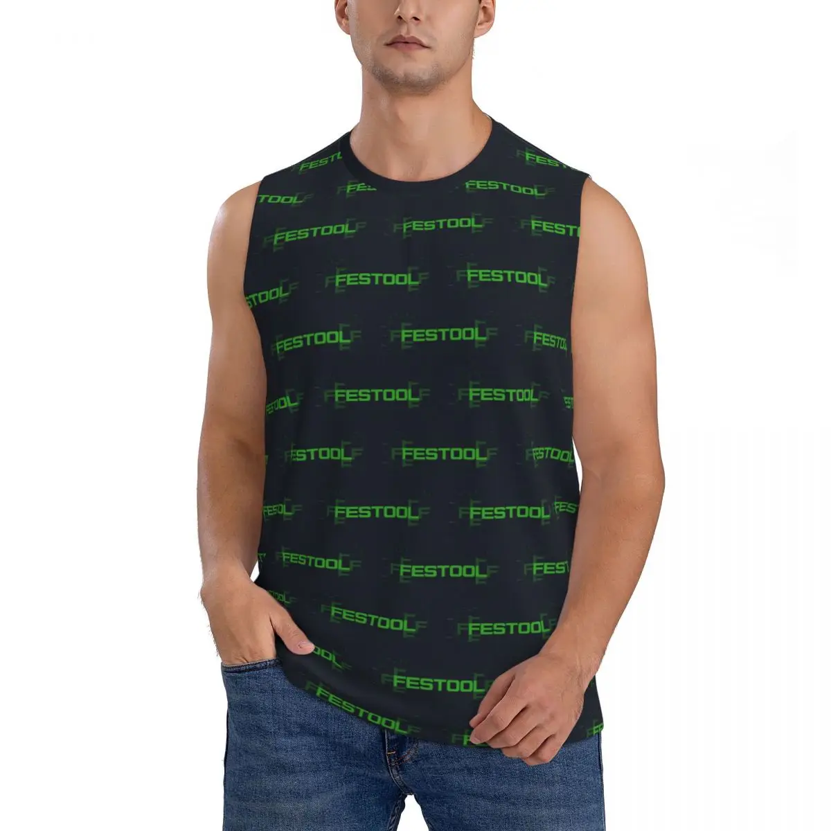 Festool Powertool Men Sleeveless Tank Tops Quick Dry Breathable Gym Fitness Running Summer Casual Sport Vest