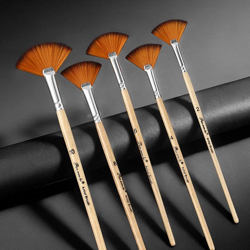 5pcs Paint Brushes Set,Nylon Hair Artist Fan Brushes For Acrylic Watercolor Oil Painting,For Blending,Texturing Effects